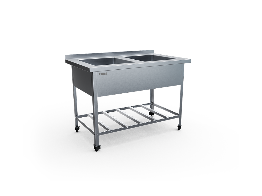 Ванна моечная цельнотянутая 2 емкости 500х500х300, с бортом (арт. ВМЦ-2-12/7-Р)