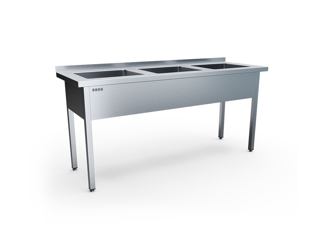 Ванна моечная цельнотянутая 3 емкости 500х500х300, с бортом (арт. ВМЦ-3-18/6)