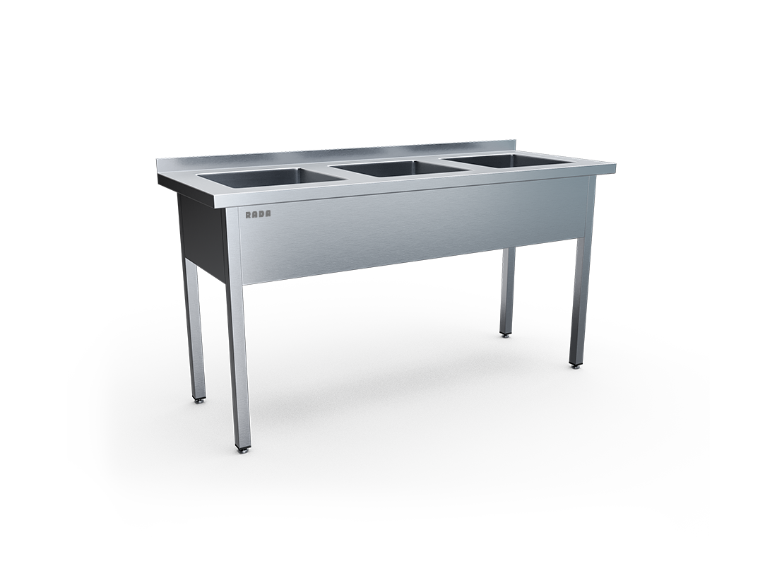 Ванна моечная цельнотянутая 3 емкости 400х500х250, с бортом (арт. ВМЦ-3-16/6)