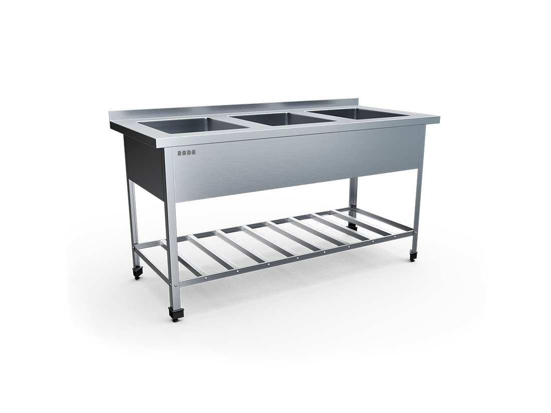 Ванна моечная цельнотянутая 3 емкости 500х400х300, с бортом (арт. ВМЦ-3-16/7-Р)