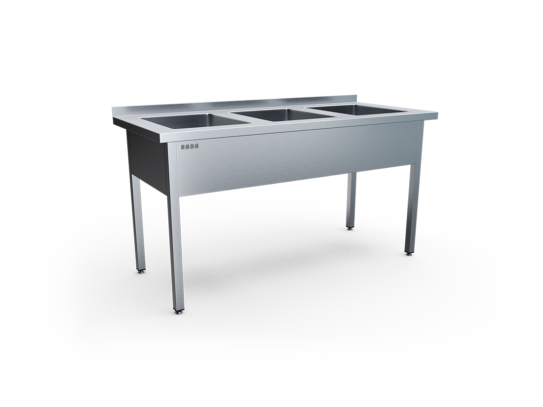 Ванна моечная цельнотянутая 3 емкости 500х400х250, с бортом (арт. ВМЦ-3-16/7)